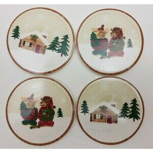 St. Nicholas Square Heartland Set of 4 Stoneware Coasters Winter Bear Moose